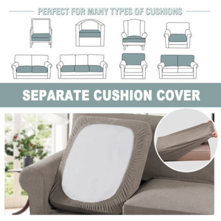 Machine Washable Sofa Slipcover Armchair Cover Rich Textured High Spandex Small Checks Knitted Jacquard Sofa Slipcover with Cushion Covers