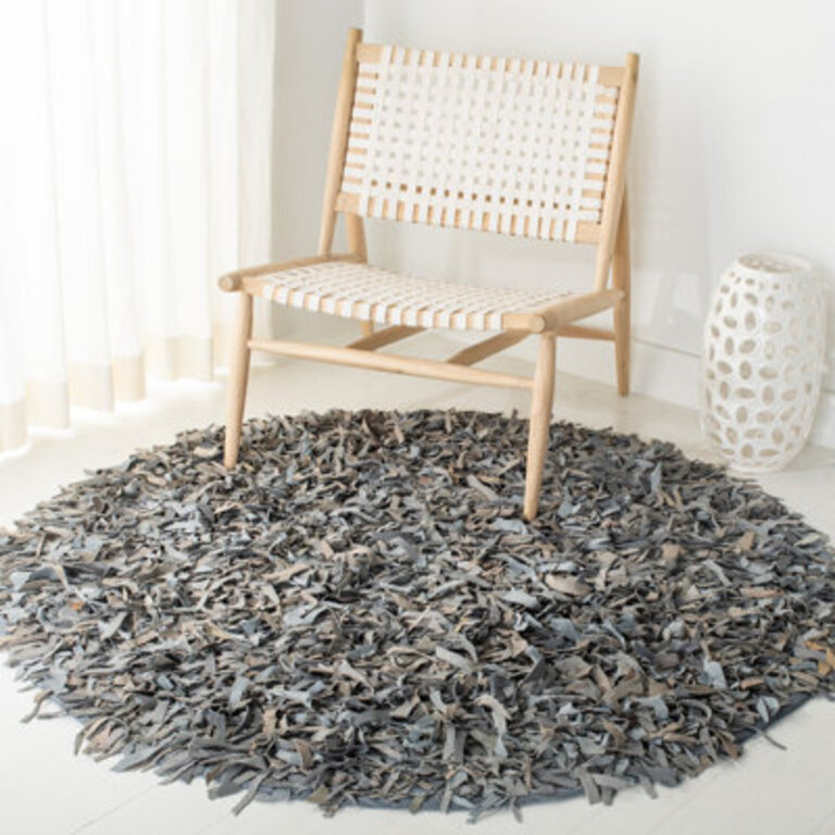 Arik Handwoven LeatherCotton Solid Color Rug in BeigeGray