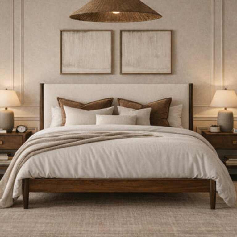 Beiler Solid Wood Upholstered Headboard Bed Frame