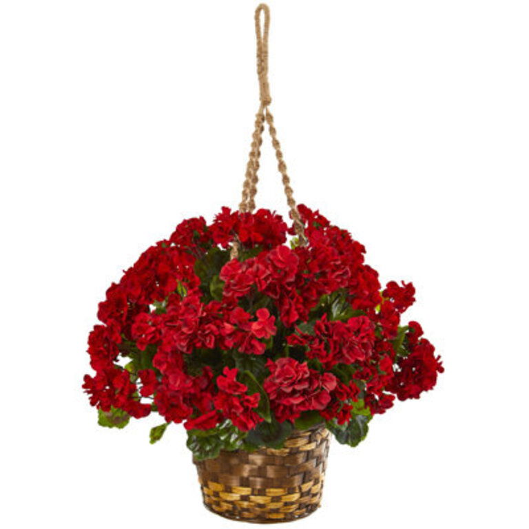 19in Geranium Hanging Basket Artificial Plant UV Resistant IndoorOutdoor