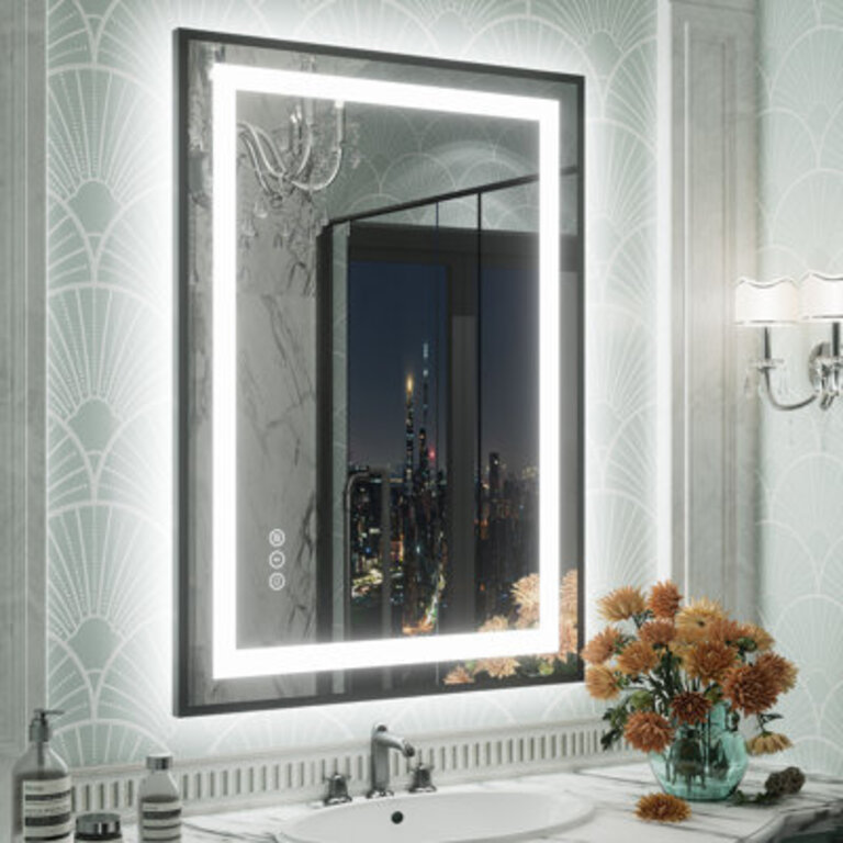 Wayfair Basics UL Certified Front  Back LED Anti-Fog Tempered Glass Framed BathroomVanity Mirror