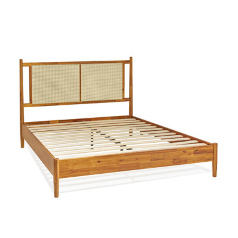 Oliver Solid Wood Rattan Platform Bed