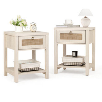 Bhairavi 236 Tall 1 - Drawer White Wicker Nightstands Set of 2