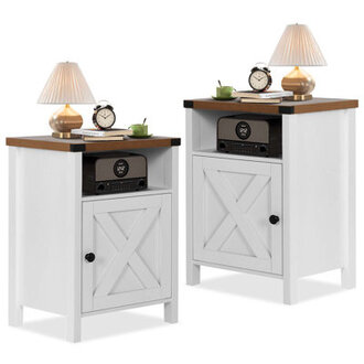 Farmhouse Nairoby Nightstand End Table End Tables with Barn Door and Shelf Modern Bed Side Table Rustic Nightstands Set for Bedroom Living Room