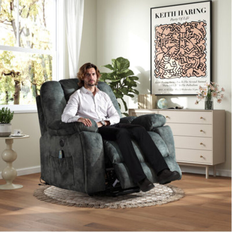 Microfiber/Microsuede and Wood Frame Power Lift Recliner with Heated Massage