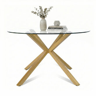 Jablon 394 Round Glass Top Metal Base Dining Table