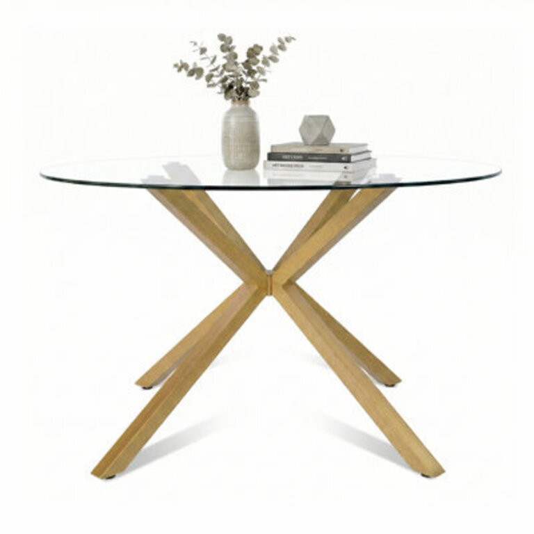 Jablon 394 Round Glass Top Metal Base Dining Table