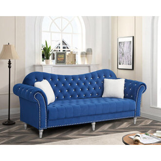 Josielyn Velvet Rolled Arm Chesterfield Sofa