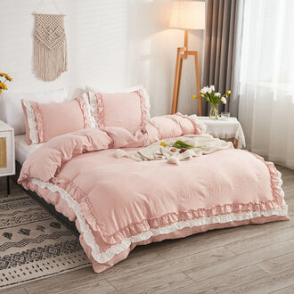 Pink Ruffled Duvet Cover Set Vintage Ruffle Fringe Comforter Cover