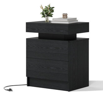 Westerly Modern Style Wooden Nightstand with LED Light and Storage Drawers