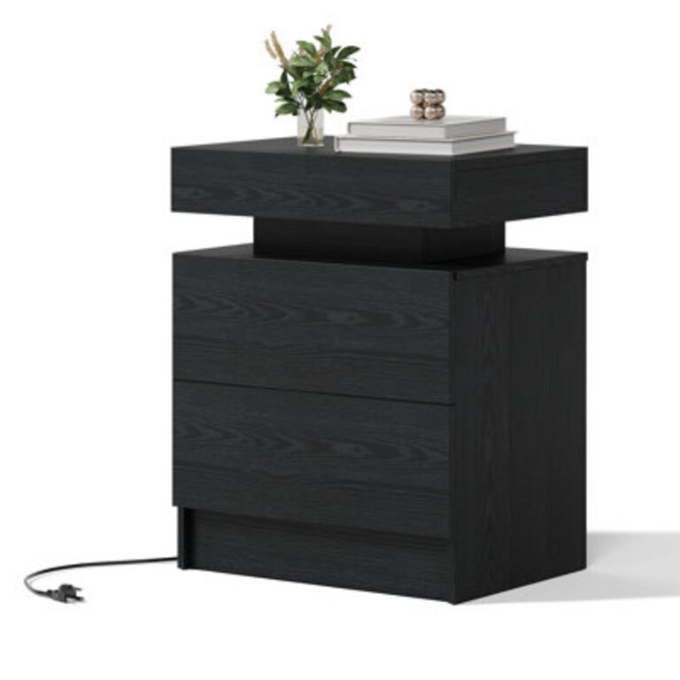 Westerly Modern Style Wooden Nightstand with LED Light and Storage Drawers