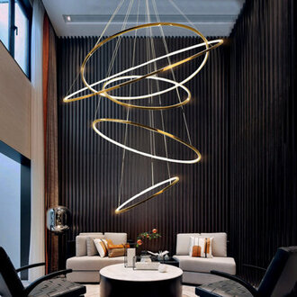 47 Led Pendant Lighting 5 Tiers Stainless Steel Extra-slim Hoop Chandelier
