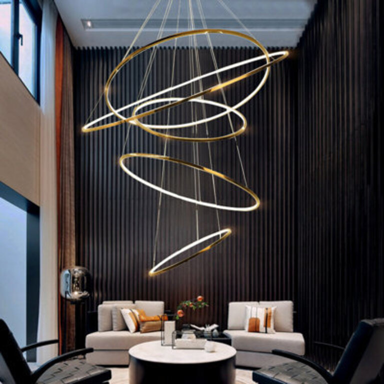 47 Led Pendant Lighting 5 Tiers Stainless Steel Extra-slim Hoop Chandelier