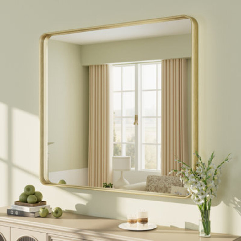 Aevar Tempered Glass and Aluminum Alloy Framed French Cleat Mounted Wall Mirror