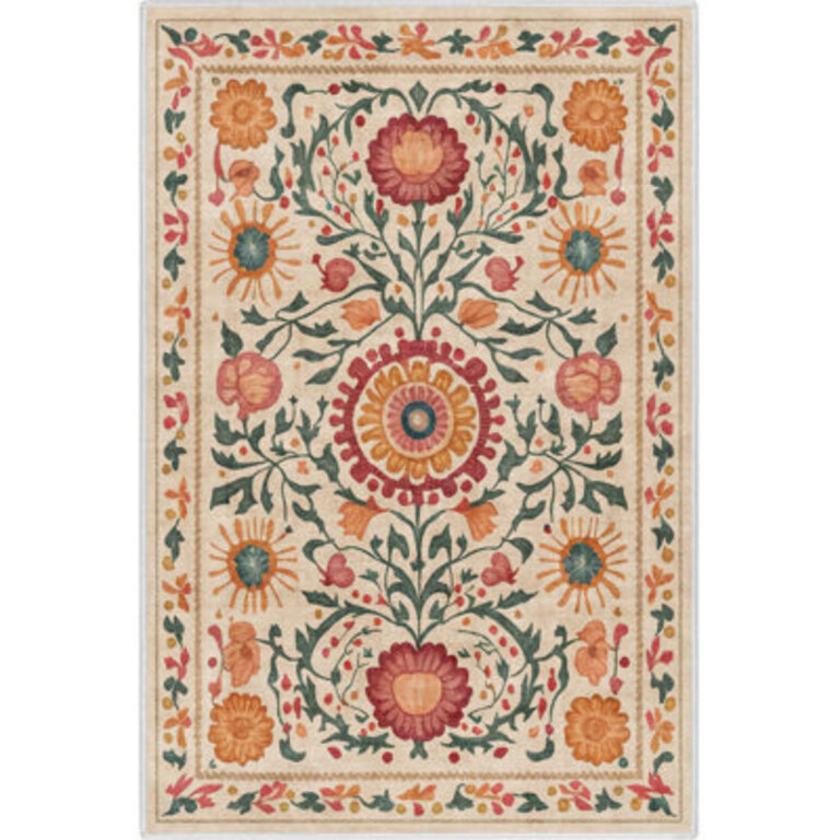 Apollo Suzani Vintage Floral Beige Flat-Weave Area Rug
