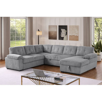 Eugene 4 Piece Upholstered Corduroy Sleeper Sectional Sofa With Storage Chaise