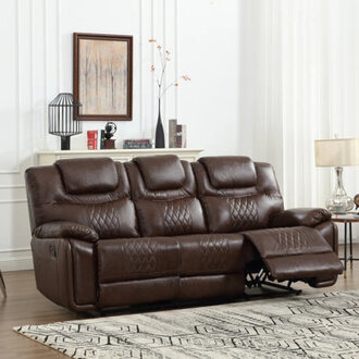 Jepum 866 Top-Grain Genuine Leather Manual Reclining Sofa 3-Seater Spacious Recliner Couch