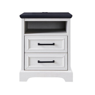 Breshauna 24 Tall Farmhouse Nightstand With Charging Station Wood End Table With With 2 Drawers Built-In Outlets