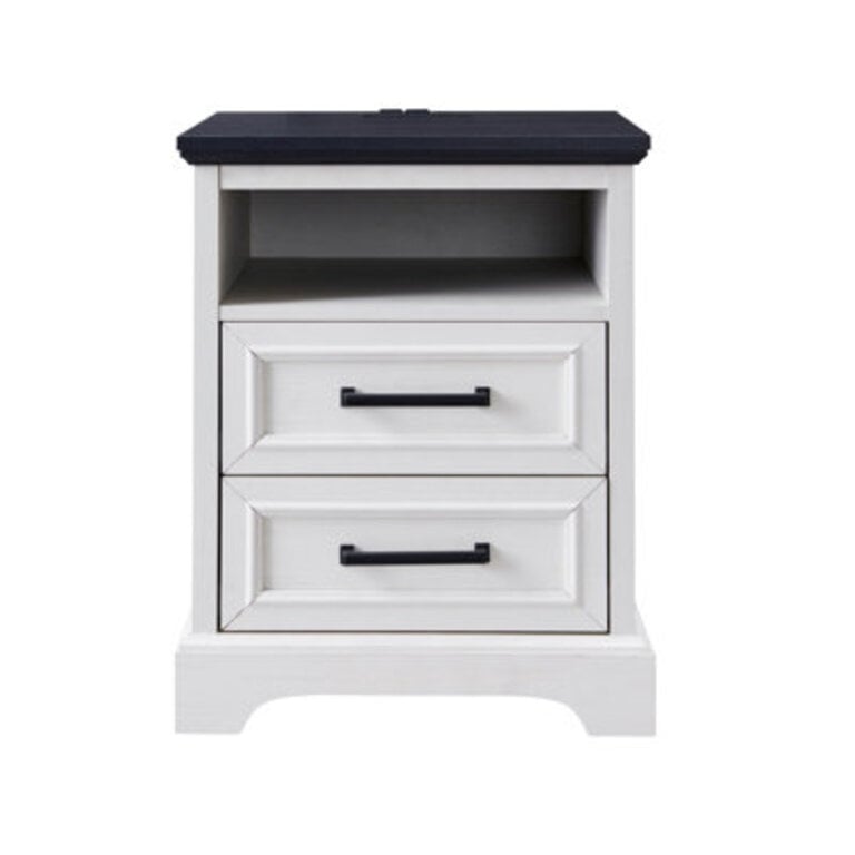 Breshauna 24 Tall Farmhouse Nightstand With Charging Station Wood End Table With With 2 Drawers Built-In Outlets