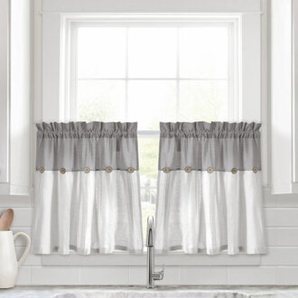 Linen Button Cotton Blend Tailored Cafe Curtain