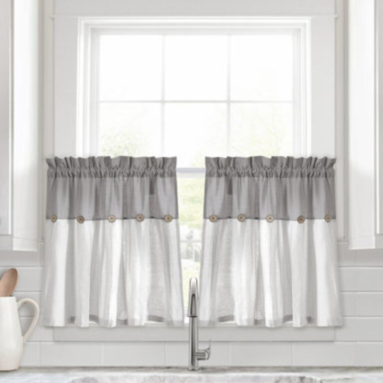 Linen Button Cotton Blend Tailored Cafe Curtain