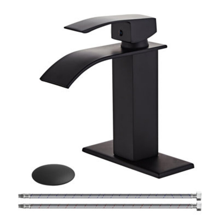 Single Hole Waterfall Bathroom Faucet With Deck Plate With Drain