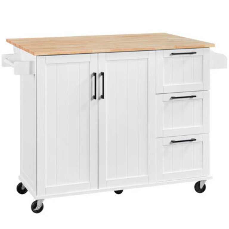 49 Wide Rolling Kitchen Cart with Solid Wood Top