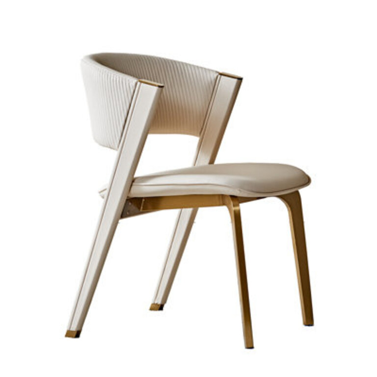 Modern Ribbed Back Dining Chair with Gold Accents - Comfortable Upholstered Seat Stylish Design