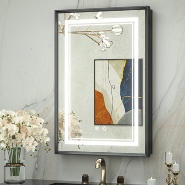 Kassady Recessed  Surface LED Lighted Bathroom Medicine Cabinet 3-Color 2 Outlets Defog Mirror