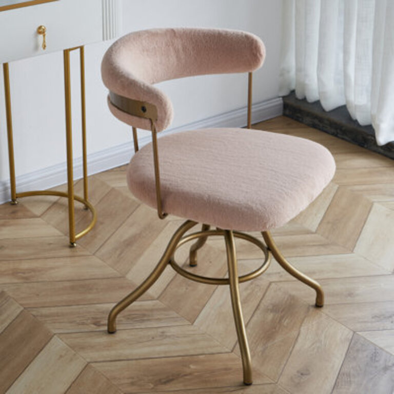 Milahni Faux Fur Gold Metal Frame Vanity Chair Swivel Task Chair