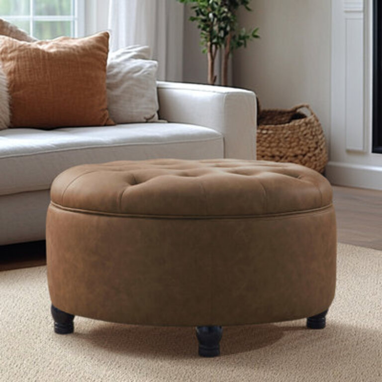 Dimitrika 295 W Faux Leather Tufted Storage Ottoman