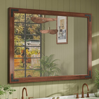 Gwenneth Rectangle Wood Mirror for Bathroom Solid Pine Wood