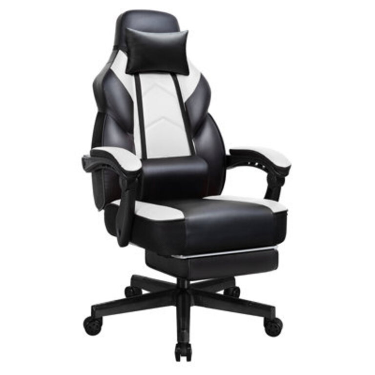 Adjustable Reclining Gaming Chair Ergonomic Faux Leather Swiveling PC  Racing Computer Chair with Footrest and Lumbar Support