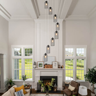 8 - Light Modern Caged Pendant Light Long Staircase Chandelier
