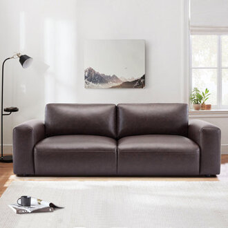 Benthe 95 Modern Square Arm Leather Fatty Sofa Brown Down