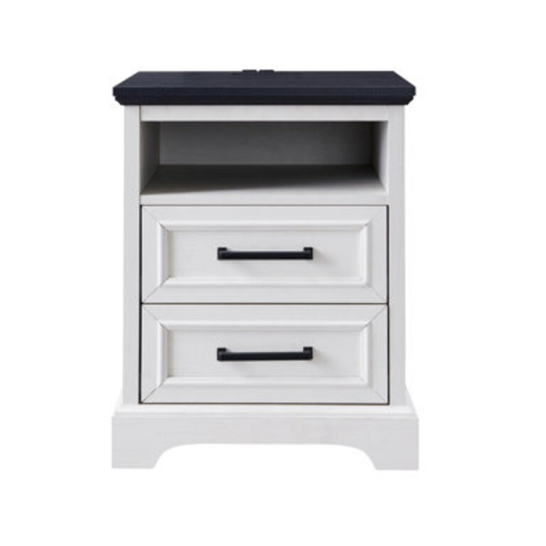 Breshauna 24 Tall Farmhouse Nightstand With Charging Station Wood End Table With With 2 Drawers Built-In Outlets