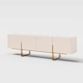 Pierpoint Modern Luxury TV Stand Entertainment Center with Faux Marble Top TV Console with Gold Stainless Steel Legs