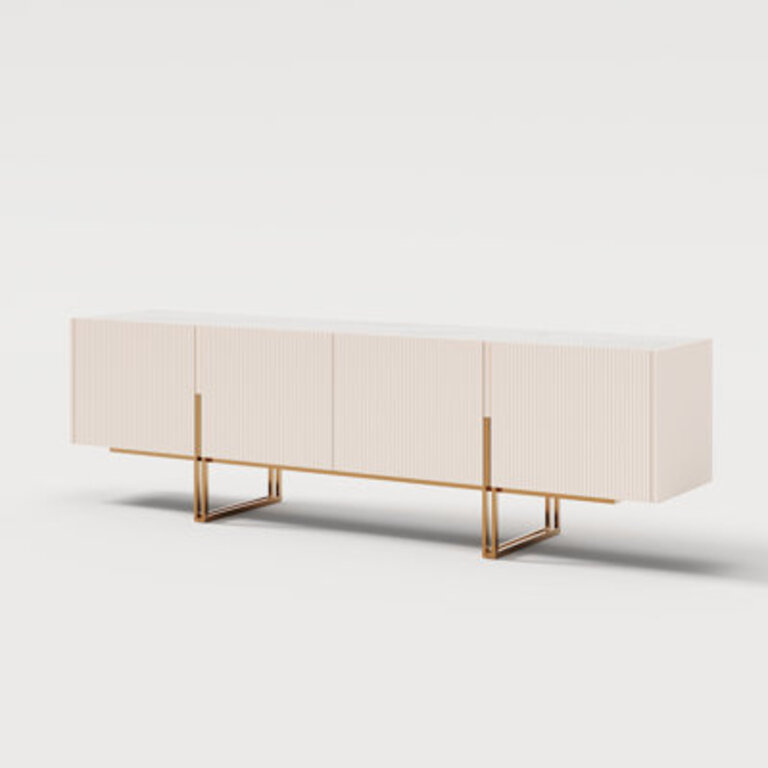 Pierpoint Modern Luxury TV Stand Entertainment Center with Faux Marble Top TV Console with Gold Stainless Steel Legs