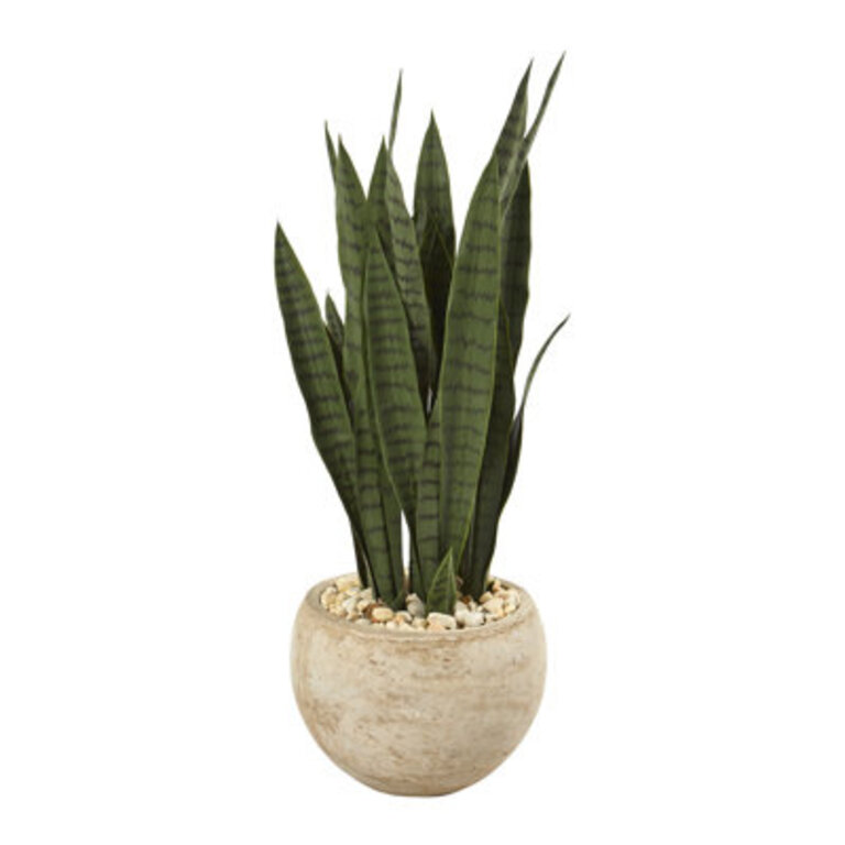 32 Faux Snake Plant Sansevieria Plant in Fiber Clay Planter