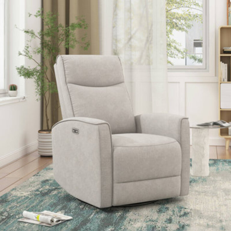 Dickie 291 Wide Modern and Soft Touch Fabric Swivel and Glider Power Recliner Chair with USB Port