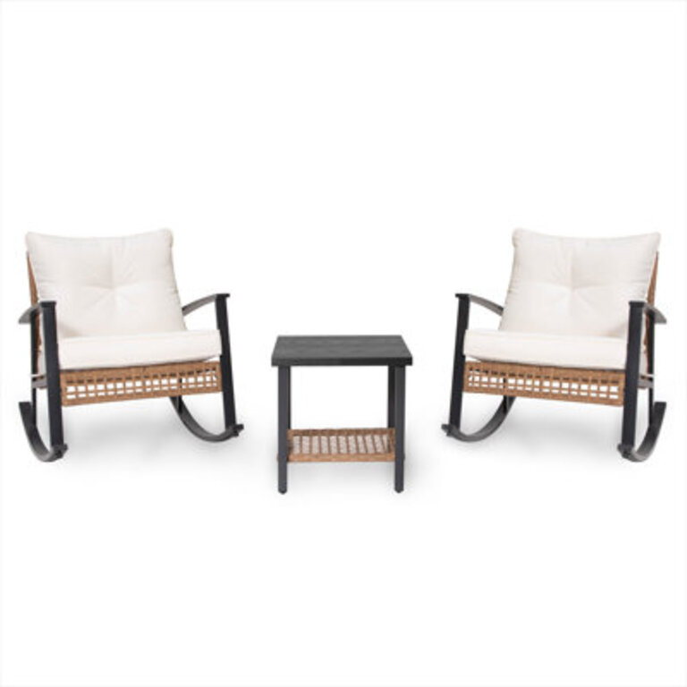 Aljaquan 2-Person Wicker Rocking Seating Group with Water-Resistant Cushions