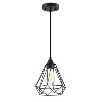 1-Light Pendant With Black Finish And Steel Cage Shade