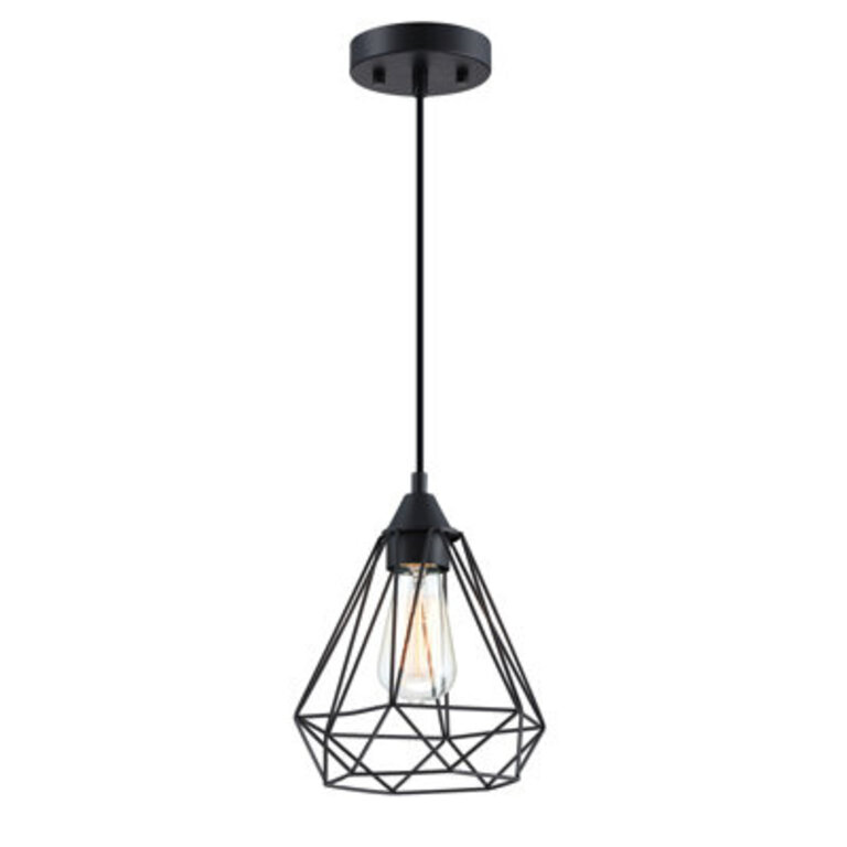 1-Light Pendant With Black Finish And Steel Cage Shade