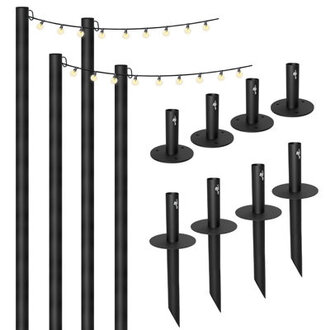 10 FT Outdoor String Light Poles for Backyard 4-Pack Bistro String Light Poles Includes 100 ft of G40 LED Bulb Lights Poles Extends up to 10 FT