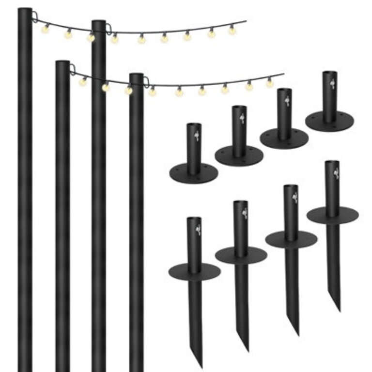 10 FT Outdoor String Light Poles for Backyard 4-Pack Bistro String Light Poles Includes 100 ft of G40 LED Bulb Lights Poles Extends up to 10 FT