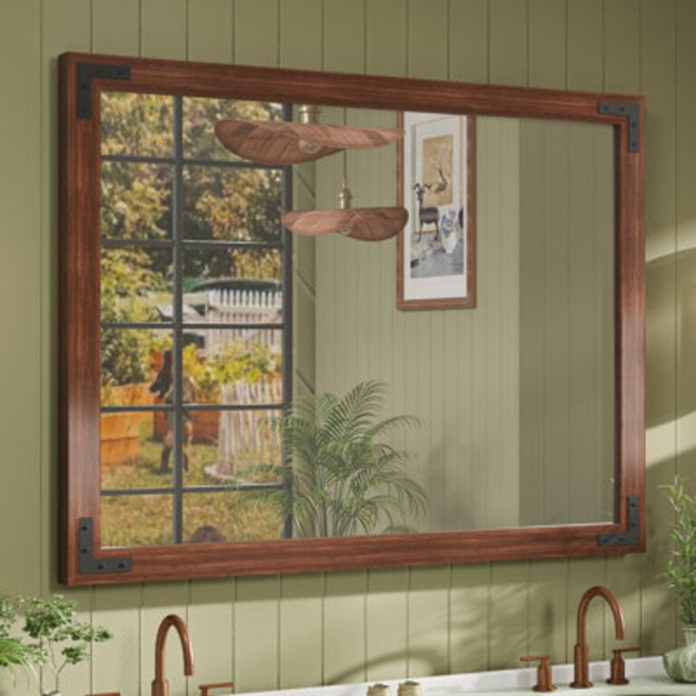 Gwenneth Rectangle Wood Mirror for Bathroom Solid Pine Wood