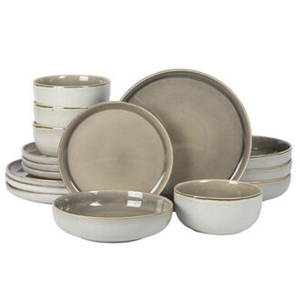 Gibson Elite Sunveil 16 Piece Service for 4 Plates and Bowls Reactive Glaze Round Dishes Stoneware Ceramic Dinnerware Set