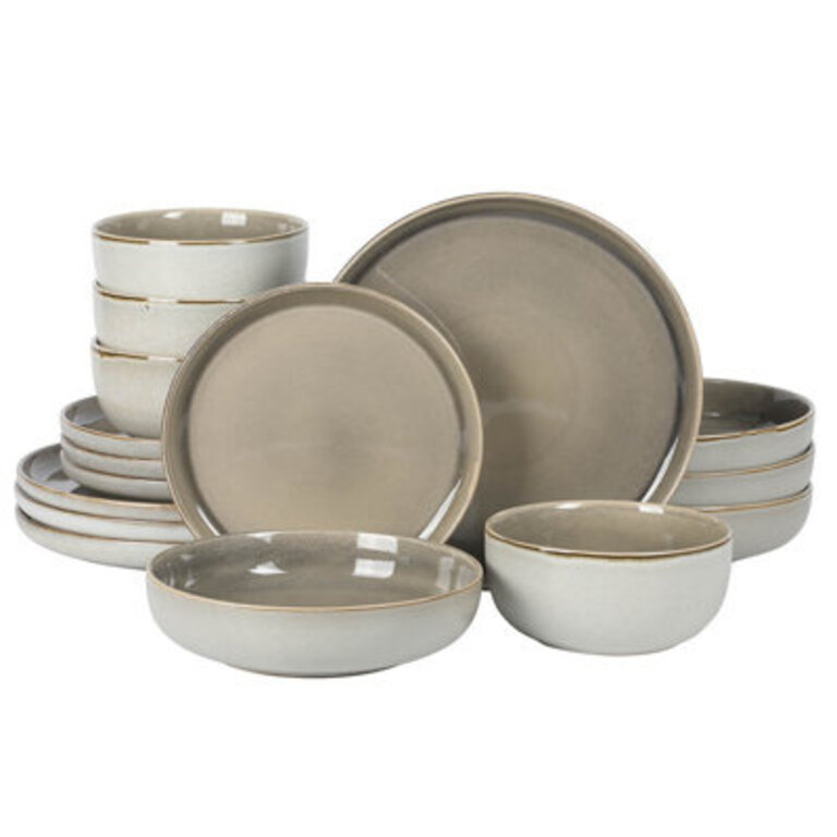 Gibson Elite Sunveil 16 Piece Service for 4 Plates and Bowls Reactive Glaze Round Dishes Stoneware Ceramic Dinnerware Set