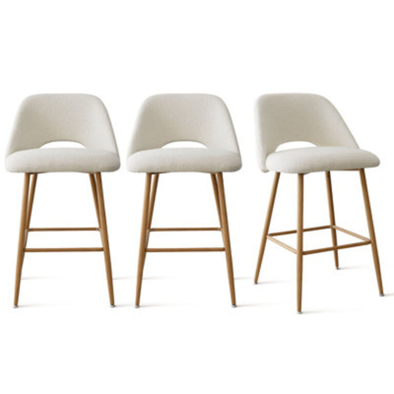 Miomir Boucle and Polyester Counter Stools with Upholstered Back
