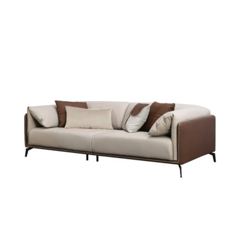 Wassili Modern Two-Tone Faux Leather Sofa Collection with Flared Arms and Toss Pillows